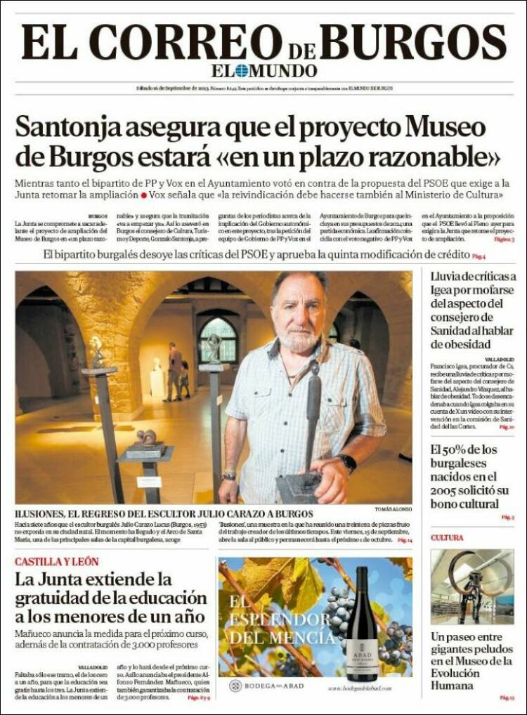 Portada de El Correo de Burgos (España)