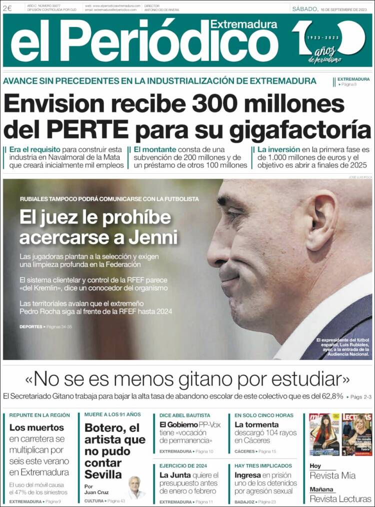 Portada de El Periódico de Extremadura (España)