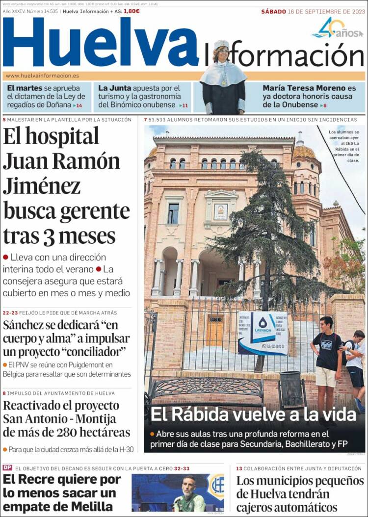 Portada de Huelva Información (España)