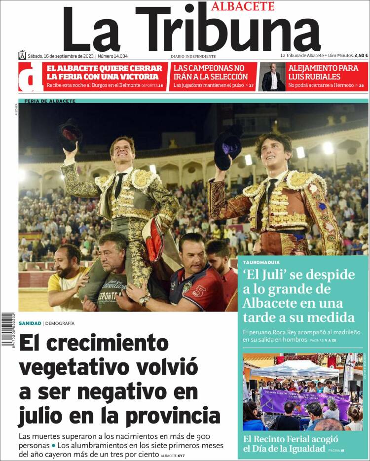 Portada de La Tribuna de Albacete (España)