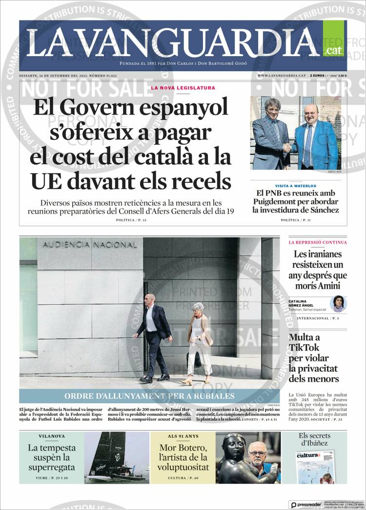 Portada de La Vanguardia (España)