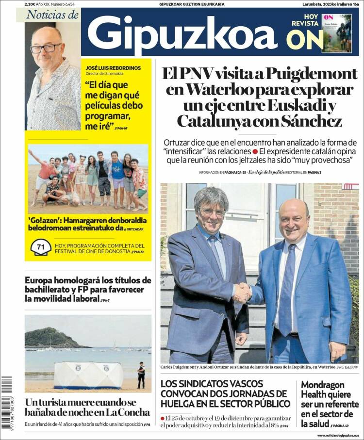 Portada de Noticias de Gipuzkoa (España)