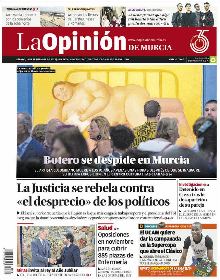 Portada de La Opinión de Murcia (España)