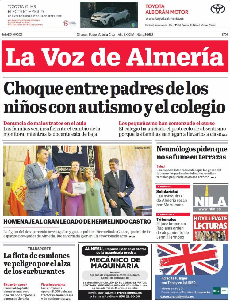 Portada de La Voz de Almería (España)