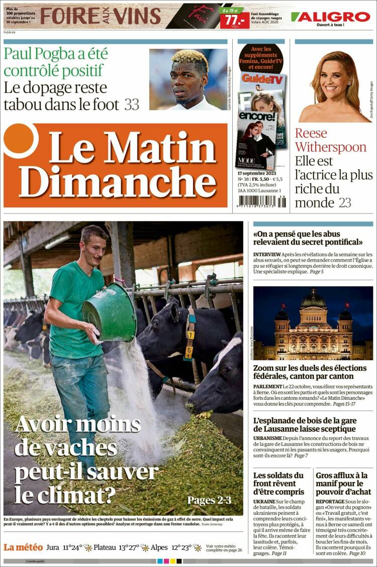 Portada de Le Matin (Suisse)