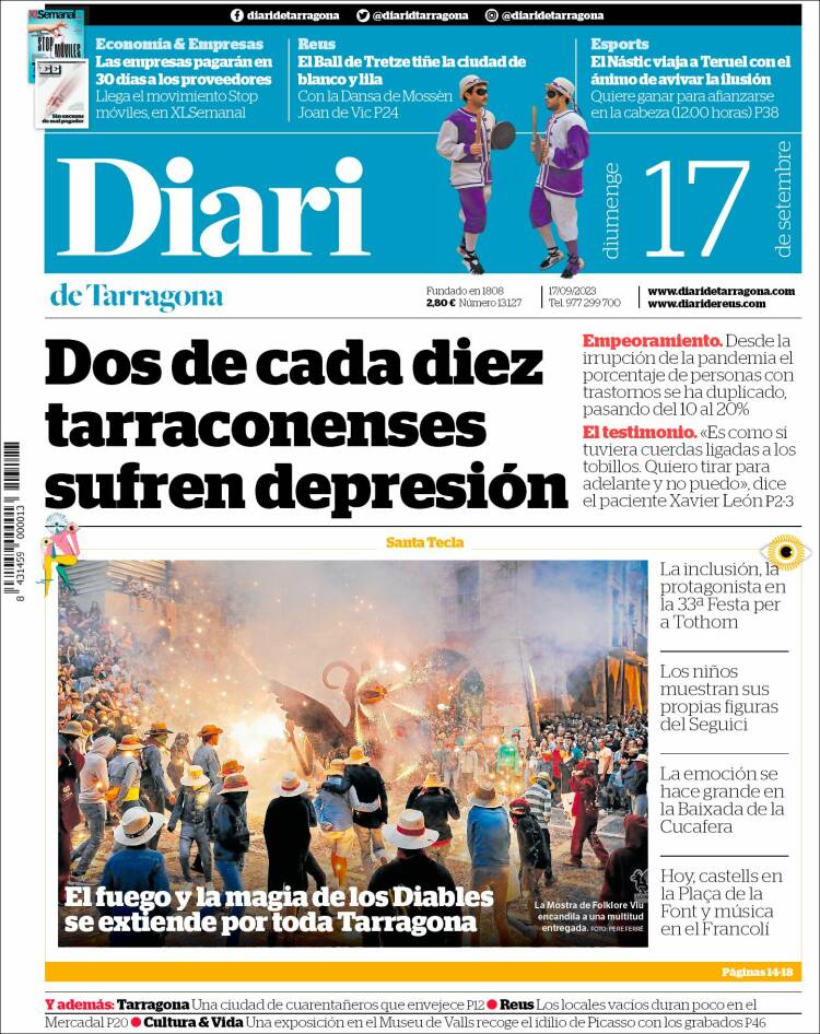 Portada de Diari de Tarragona (España)