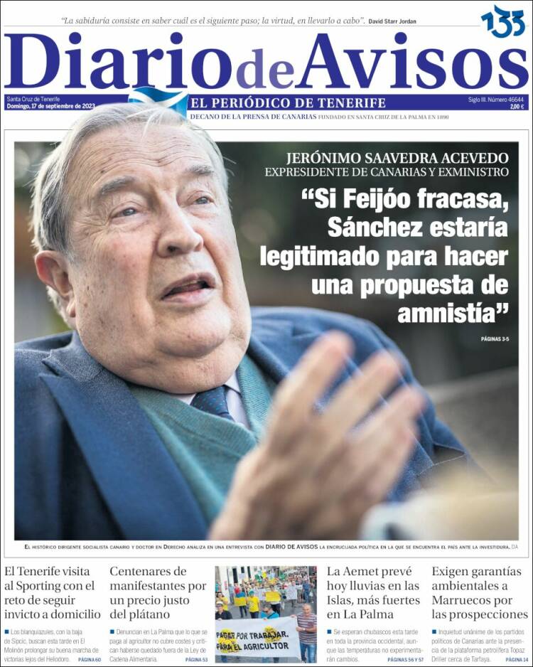 Portada de Diarios de Avisos (España)