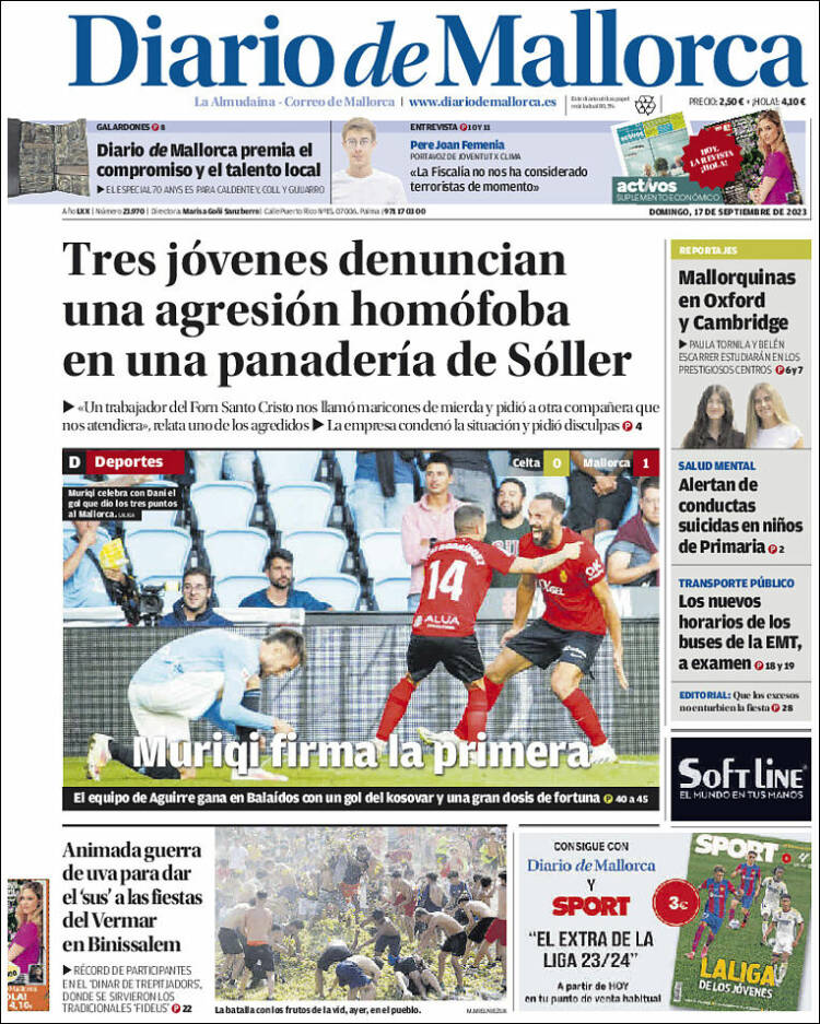 Portada de Diario de Mallorca (España)