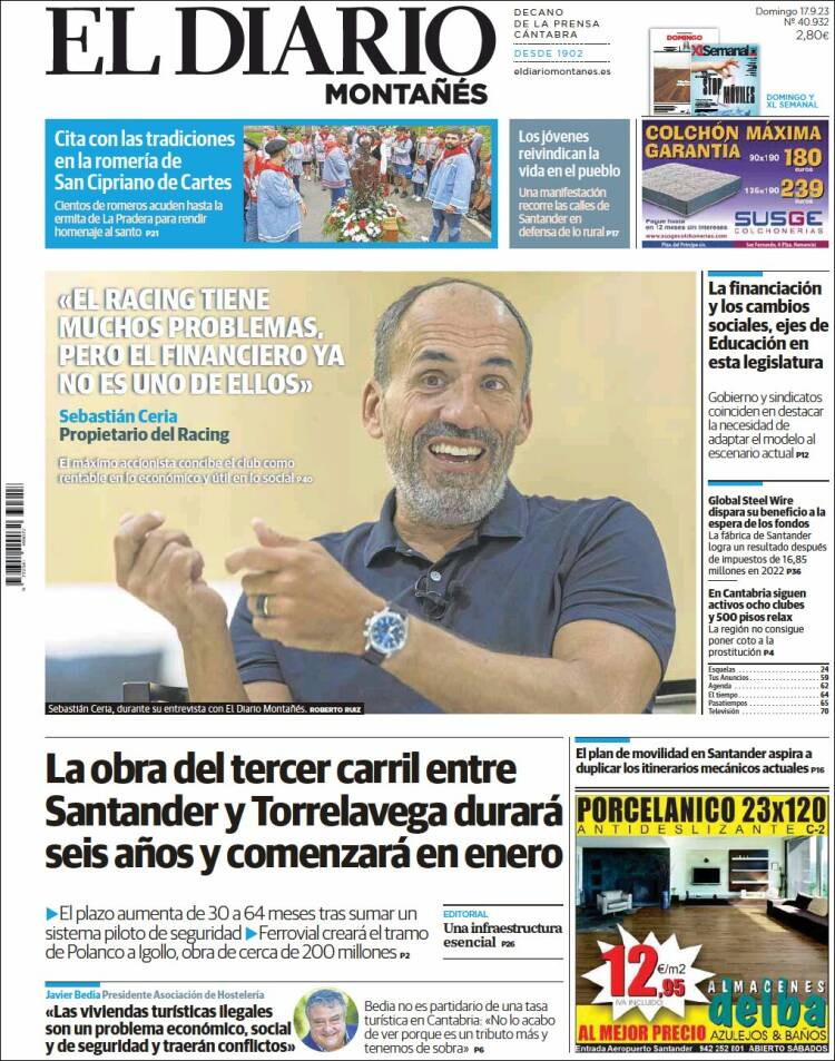 Portada de El Diario Montañés (España)