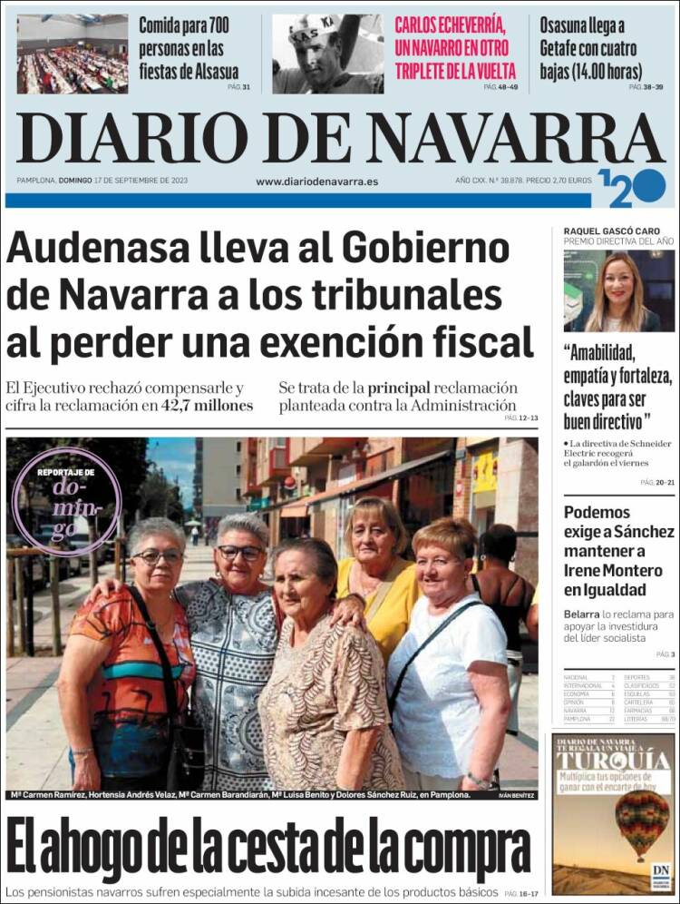 Portada de Diario de Navarra (España)