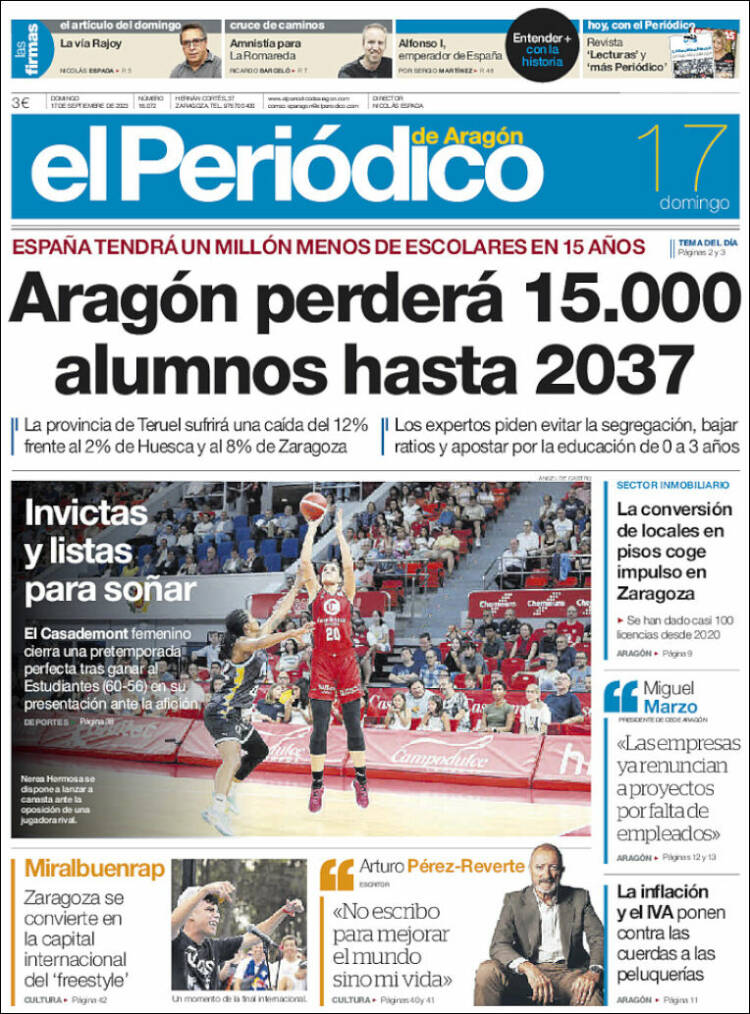 Portada de El Periódico de Aragón (España)