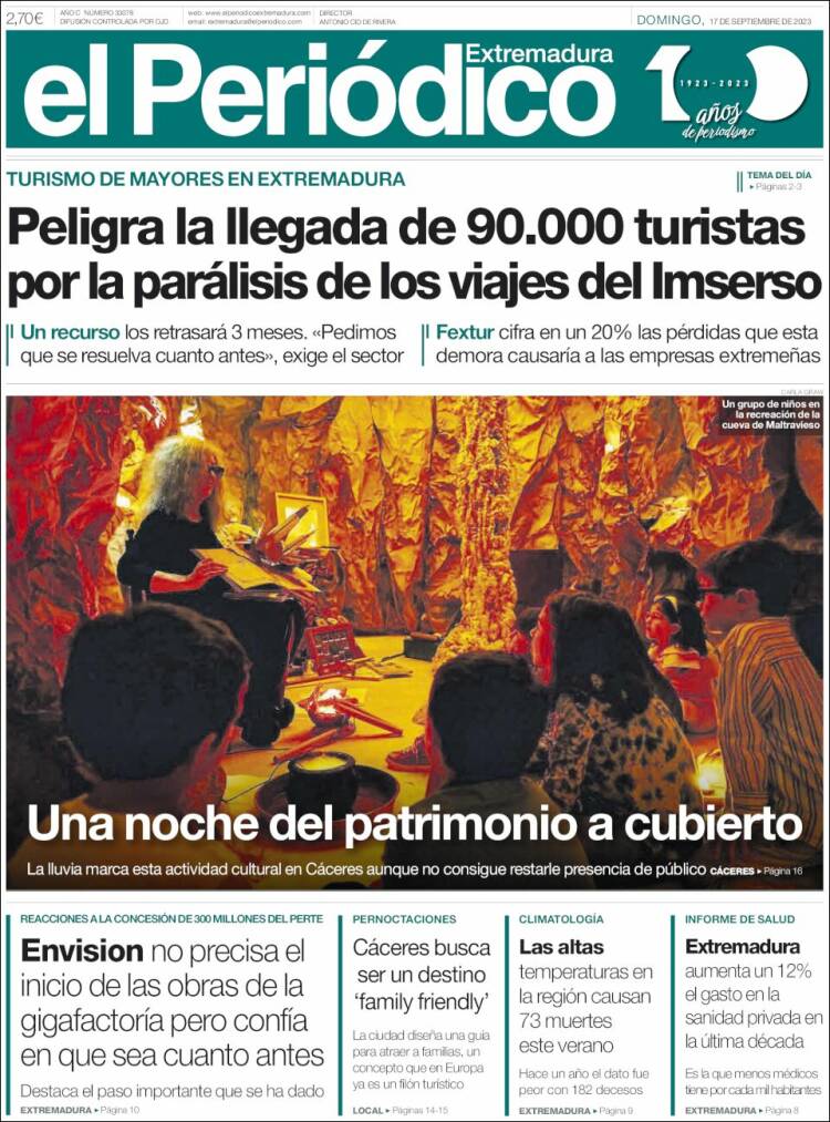 Portada de El Periódico de Extremadura (España)