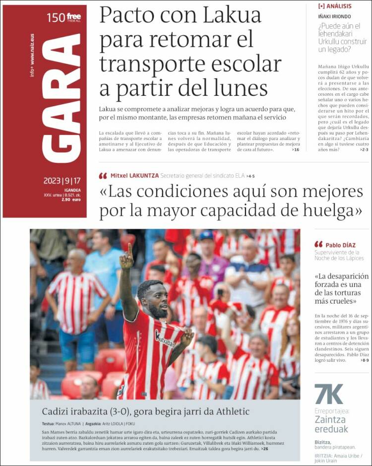 Portada de Gara (España)