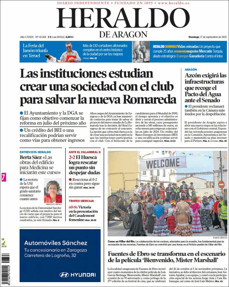 Portada de Heraldo de Aragón (España)