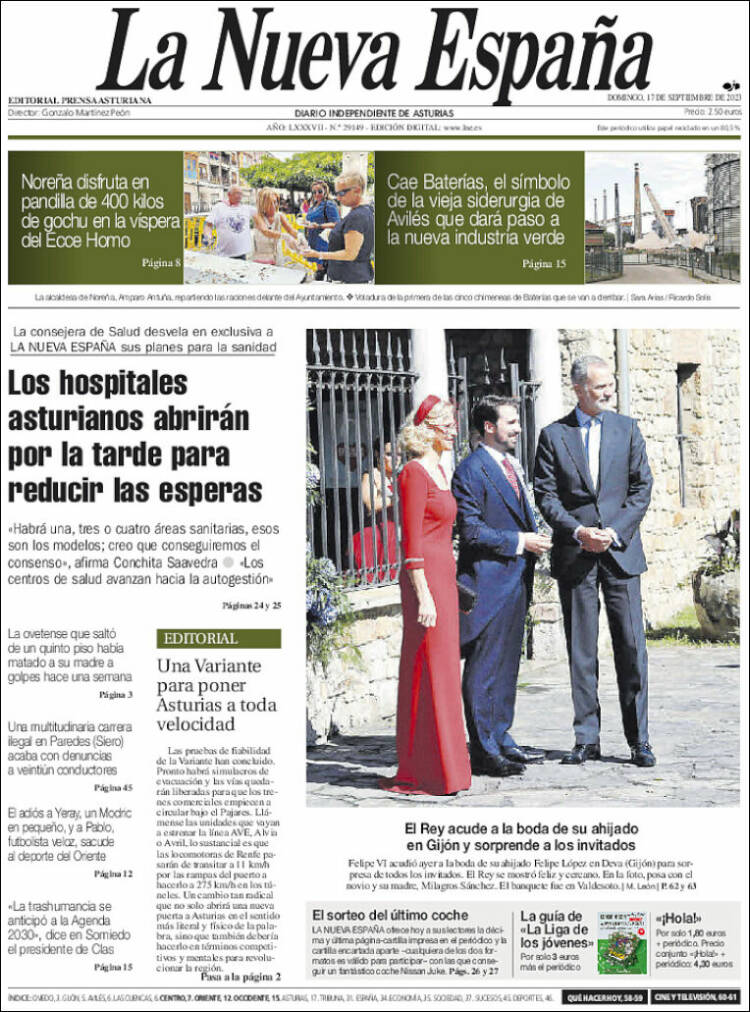 Portada de La Nueva España (España)