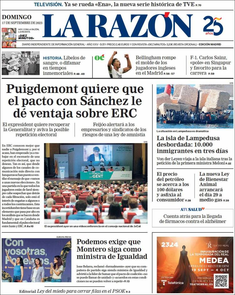 Portada de La Razón (España)