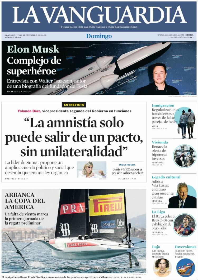 Portada de La Vanguardia (España)