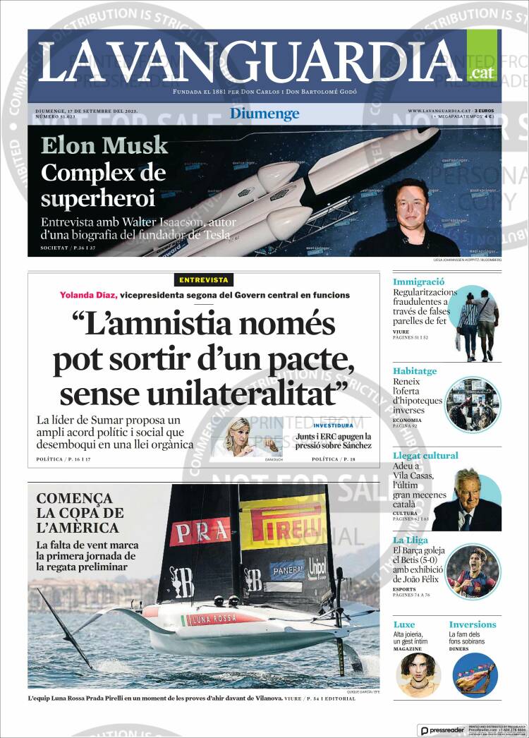 Portada de La Vanguardia (España)