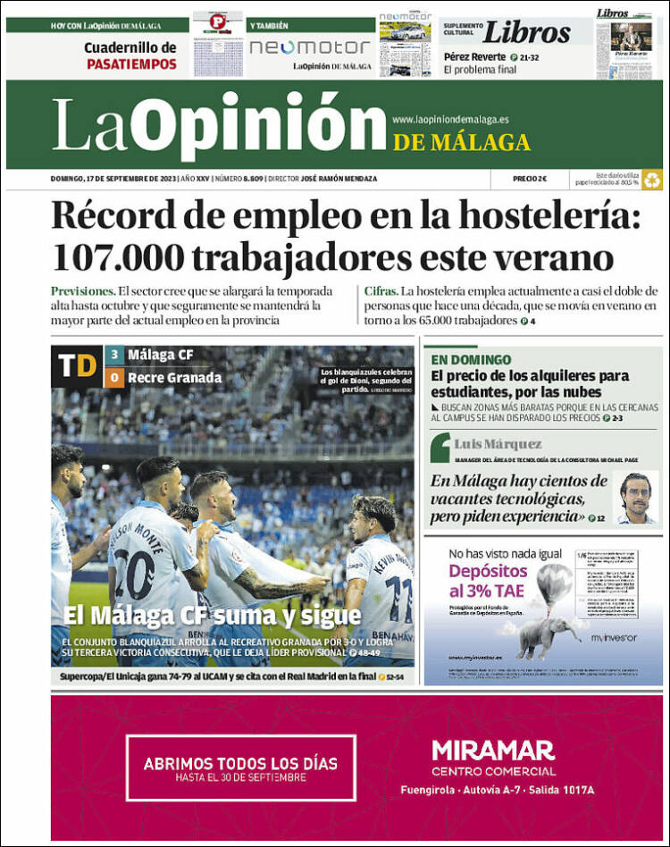 Portada de La Opinión de Málaga (España)