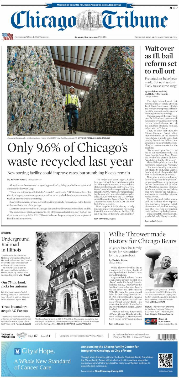 Portada de Chicago Tribune (USA)