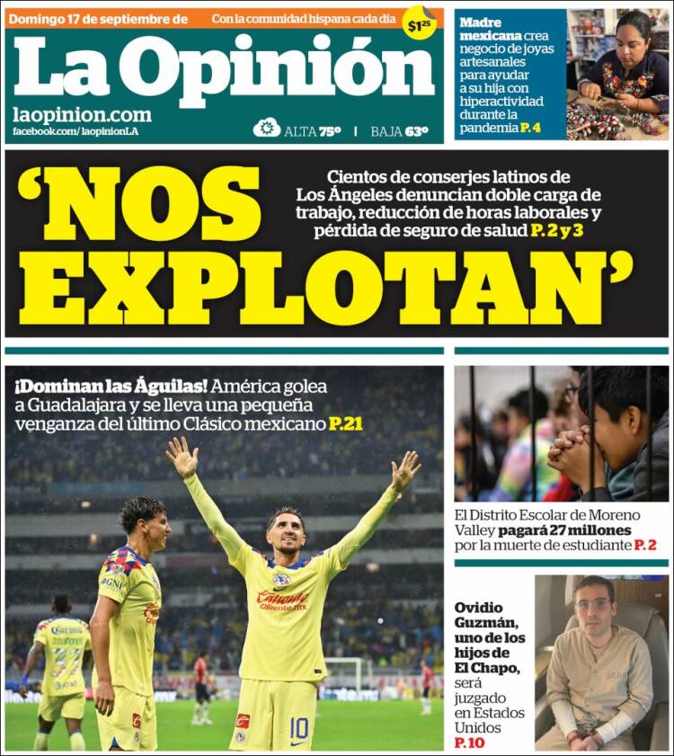 Portada de La Opinión (USA)