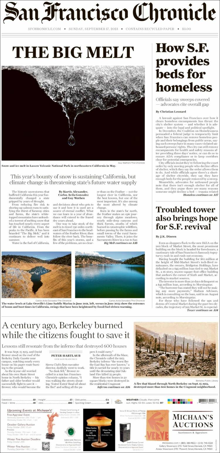 Portada de San Francisco Chronicle (USA)