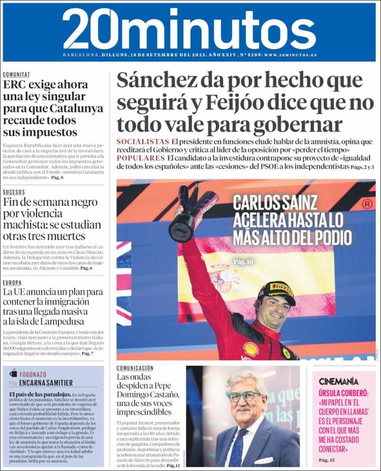 Portada de 20 Minutos - Barcelona (España)