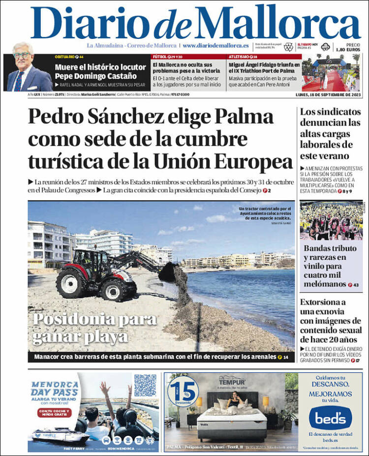 Portada de Diario de Mallorca (España)