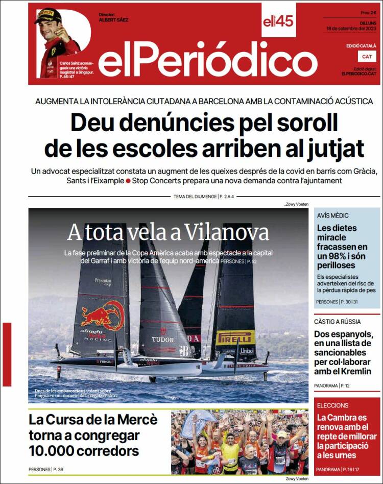 Portada de El Periódico de Catalunya (España)