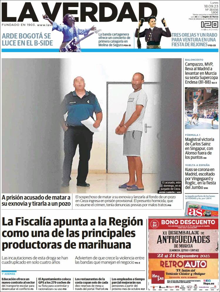Portada de La Verdad de Murcia (España)