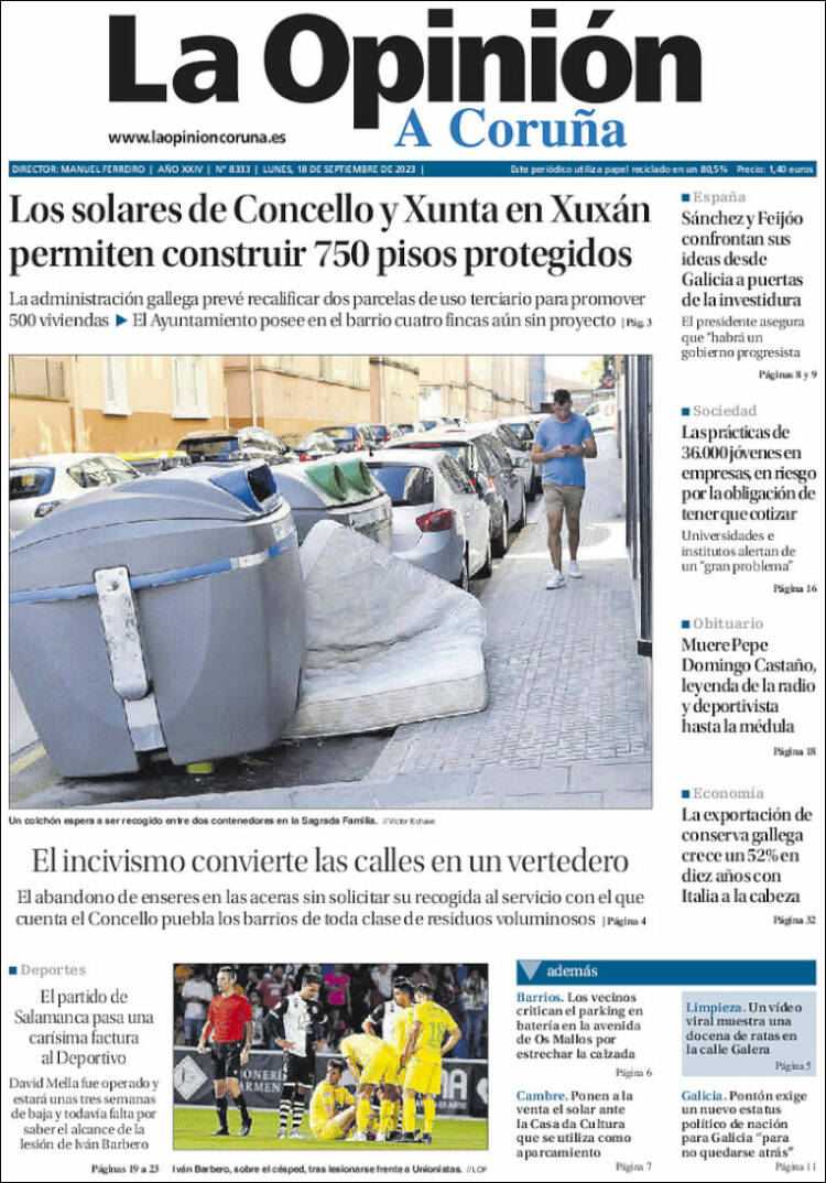Portada de La Opinión de A Coruña (España)