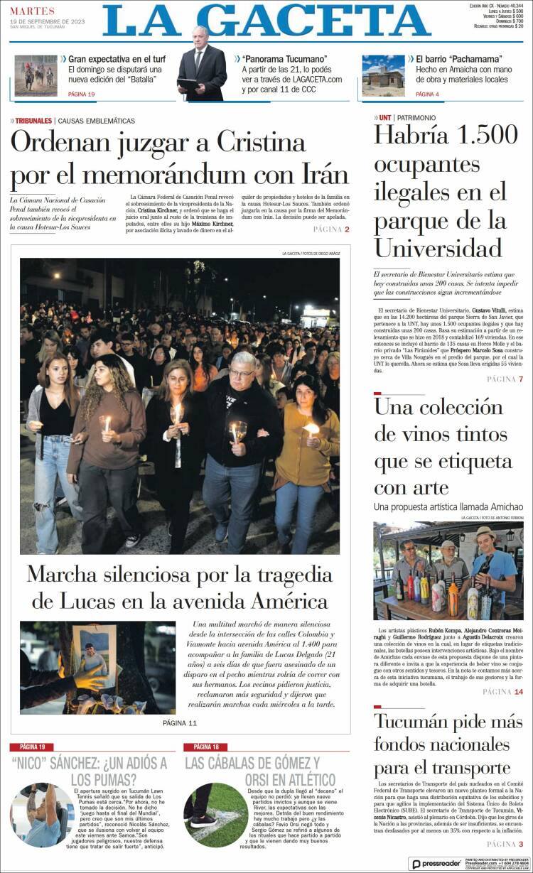 Portada de La Gaceta (Argentina)