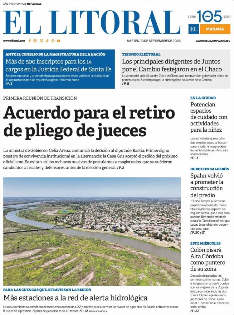 Portada de Diario El Litoral (Argentina)