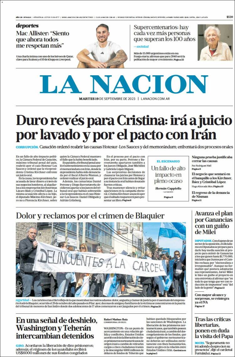 Portada de La Nación (Argentina)