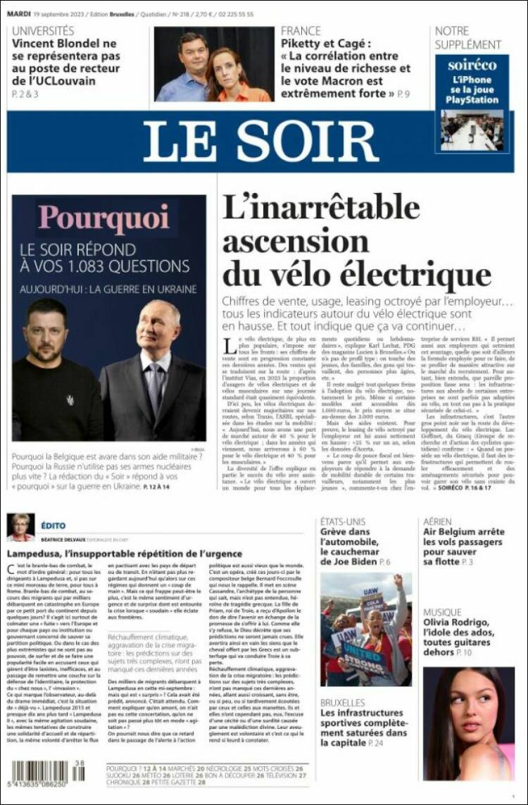 Portada de Le Soir (Belgium)