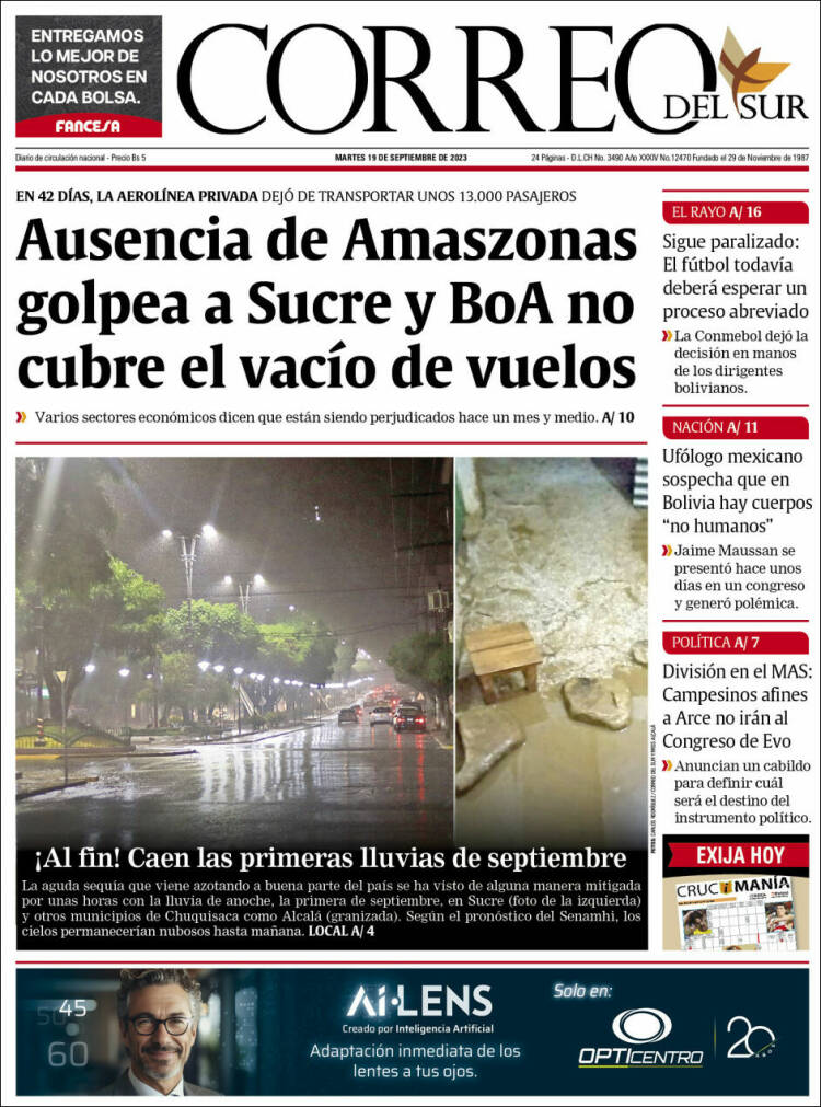 Portada de Correo Sur (Bolivia)