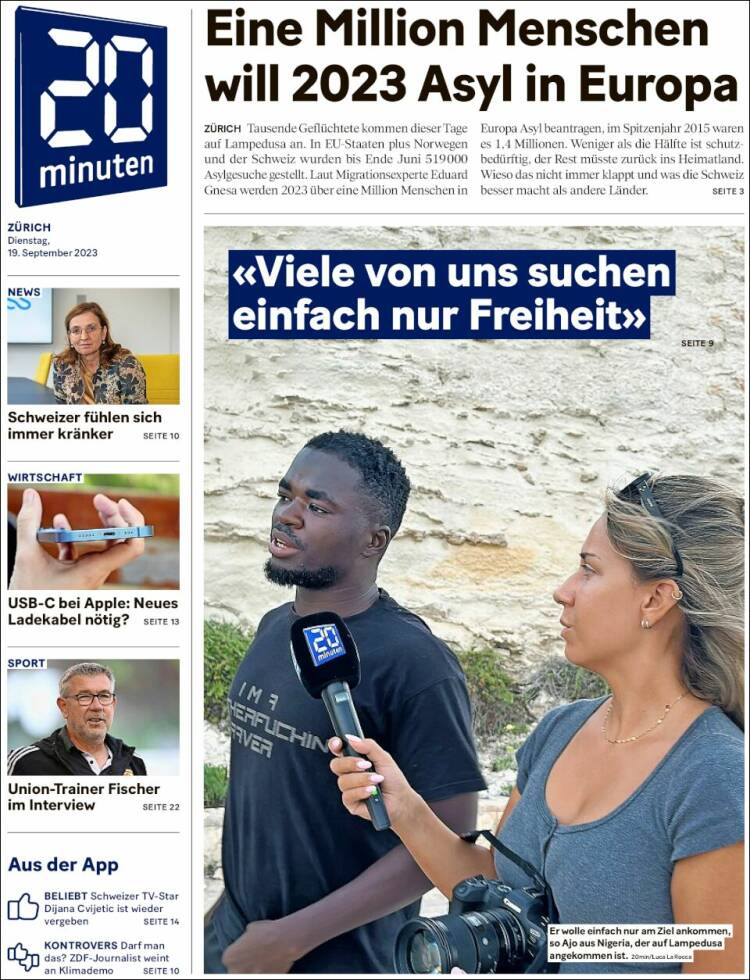 Portada de 20Minuten - Zürich (Switzerland)