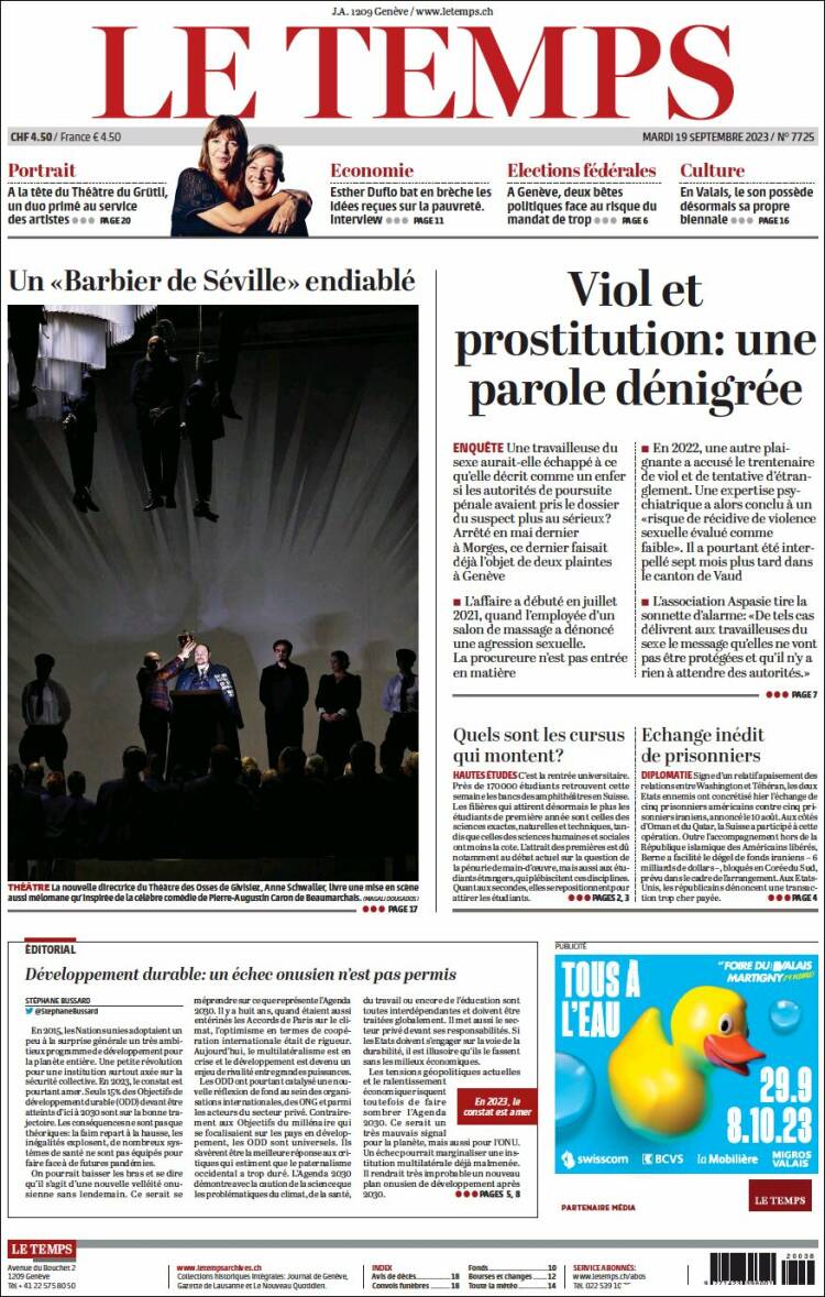 Portada de Le Matin (Switzerland)