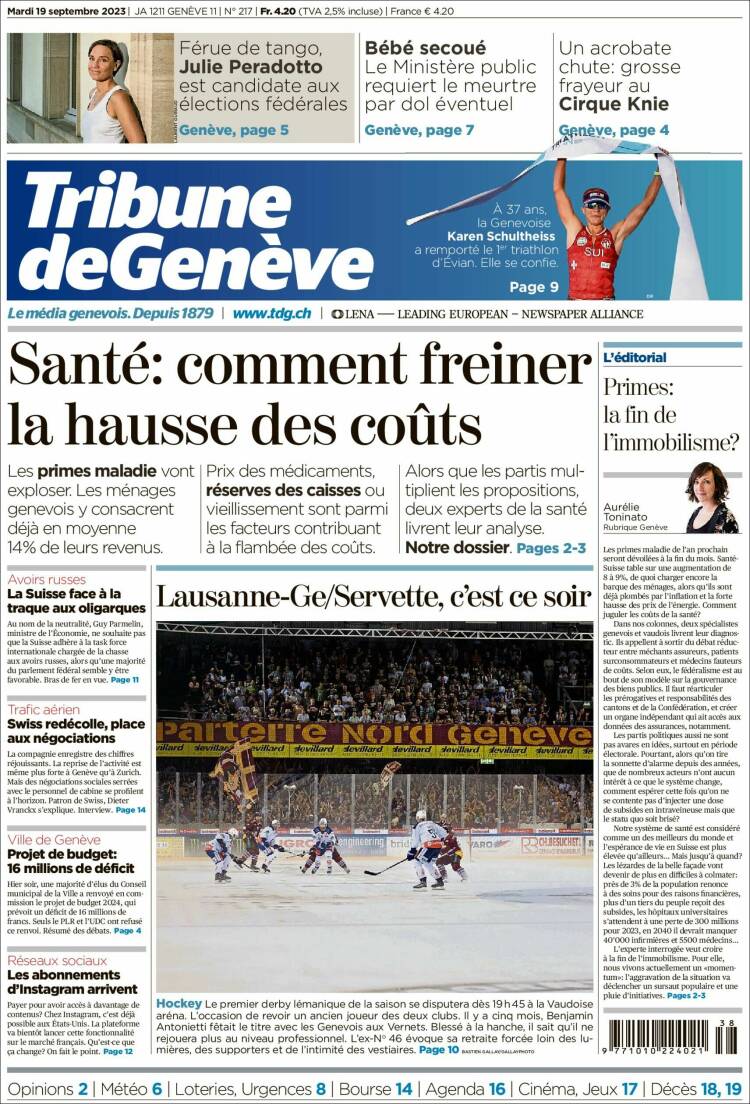 Portada de La Tribune de Genève (Switzerland)