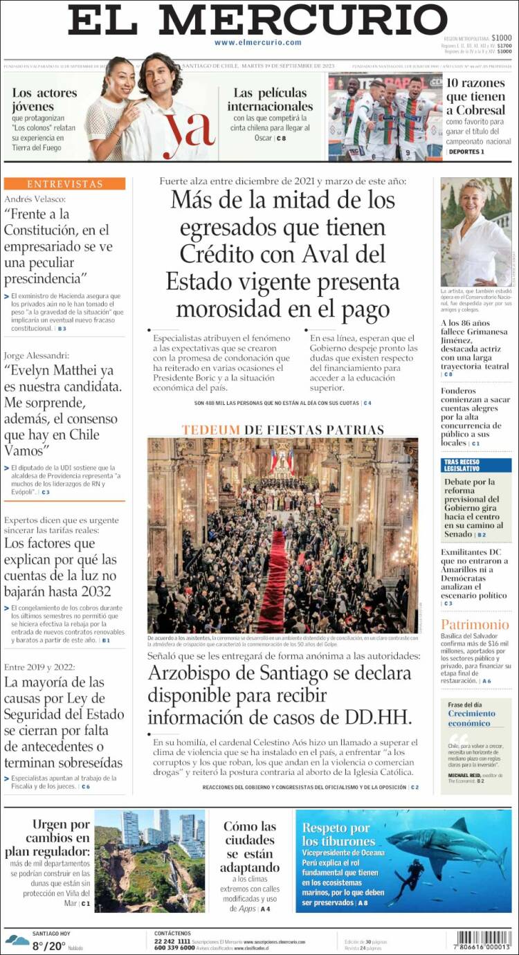 Portada de El Mercurio (Chile)