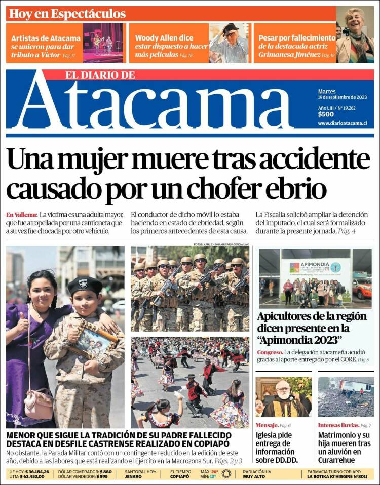 Portada de Diario de Atacama (Chile)