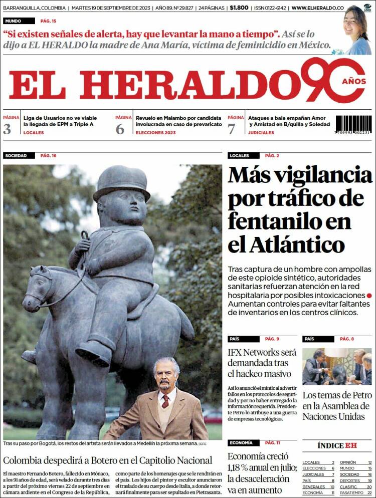 Portada de El Heraldo (Colombia)