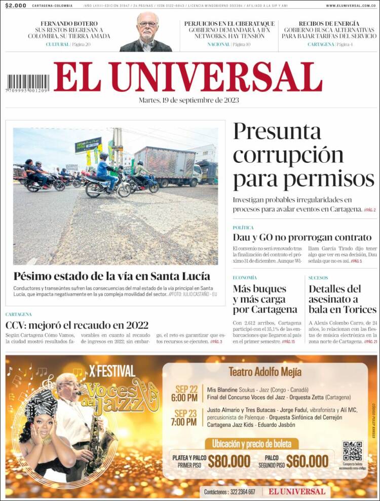 Portada de El Universal (Colombia)