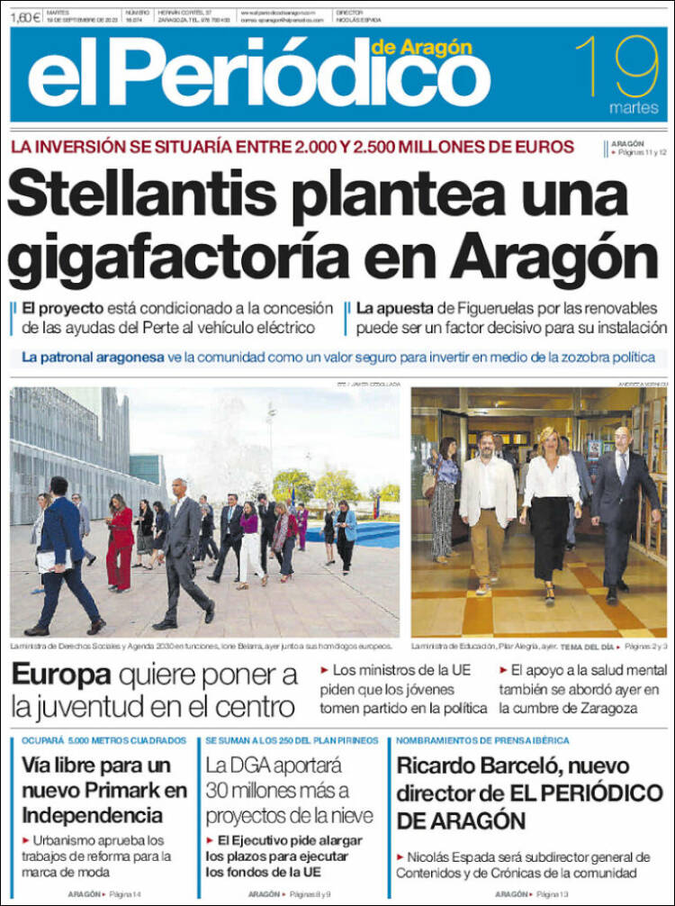 Portada de El Periódico de Aragón (Spain)