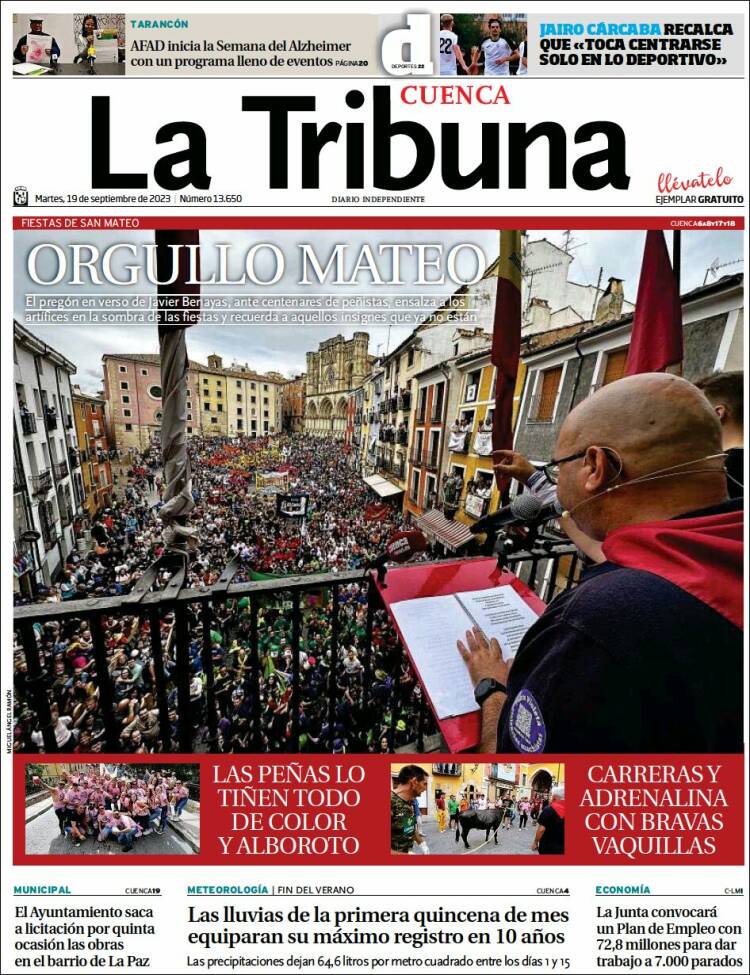 Portada de La Tribuna de Cuenca (Spain)