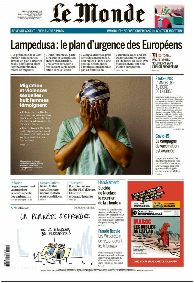 Portada de Le Monde (France)