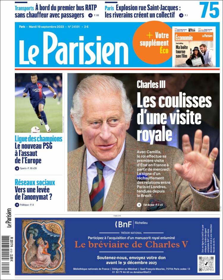 Portada de Le Parisien (France)