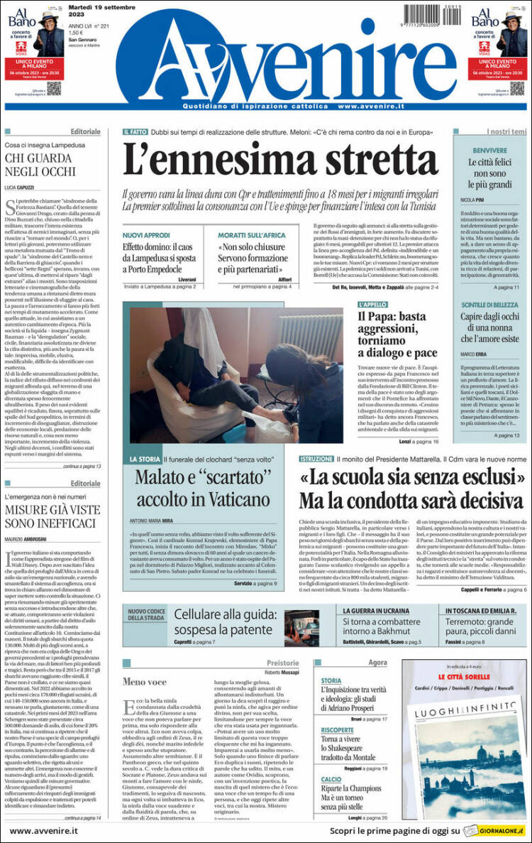 Portada de Avvenire (Italy)