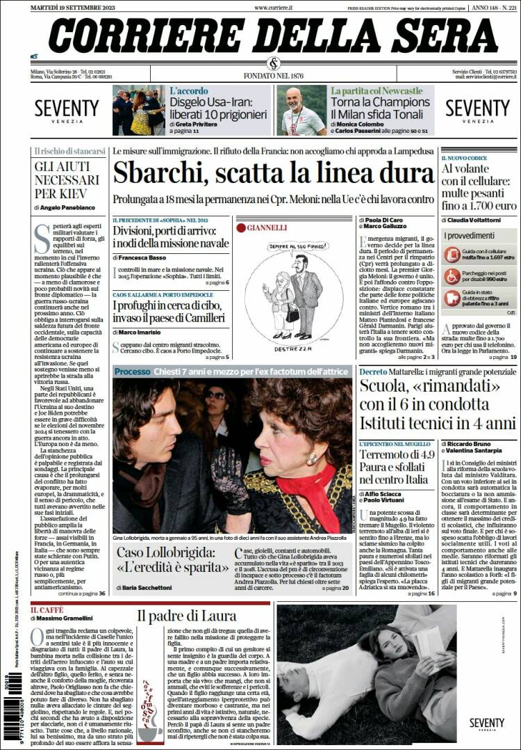 Portada de Corriere della Sera (Italy)