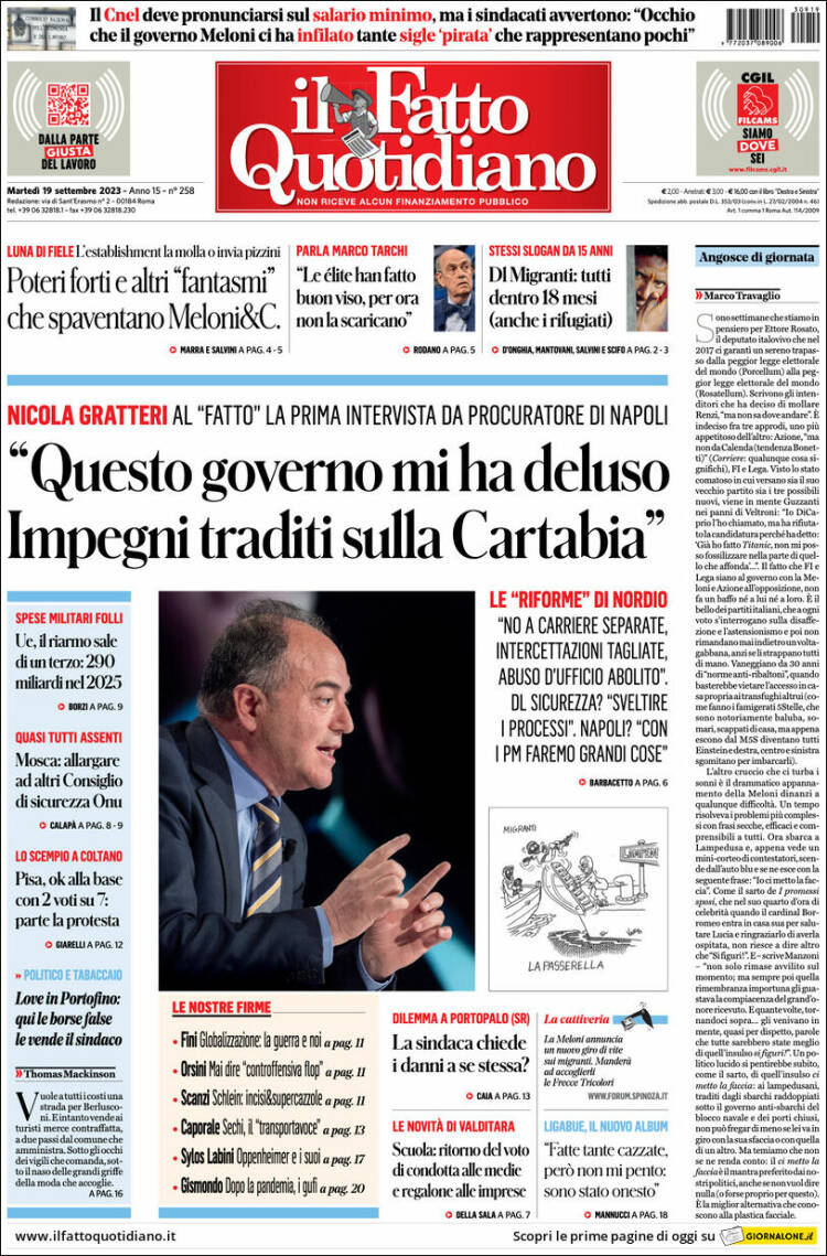 Portada de Il Fatto Quotidiano (Italy)